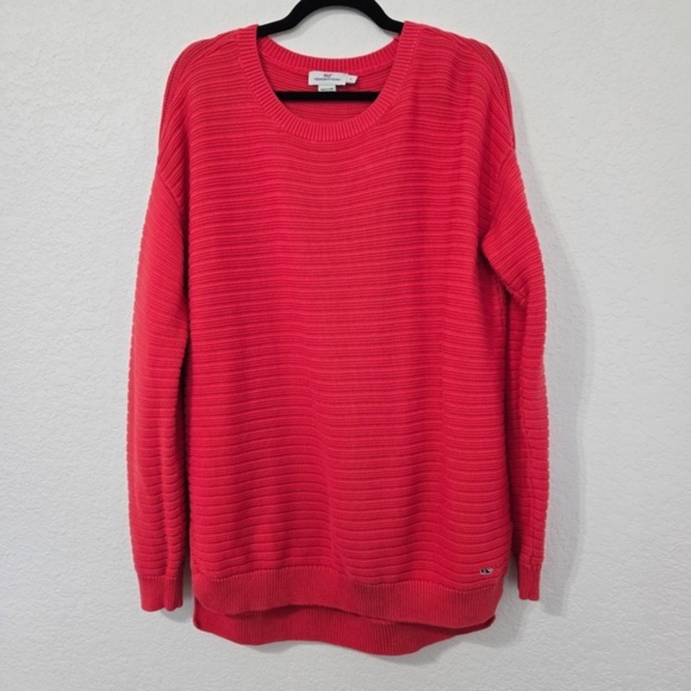 Vineyard Vines Womens Large Coral Pink Cotton Garter Stitch Pullover Sweater